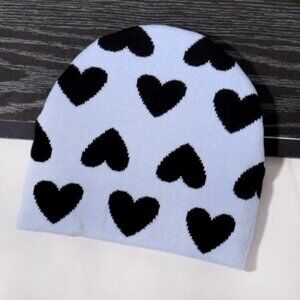 New Black Hearts on Light Blue Beanie